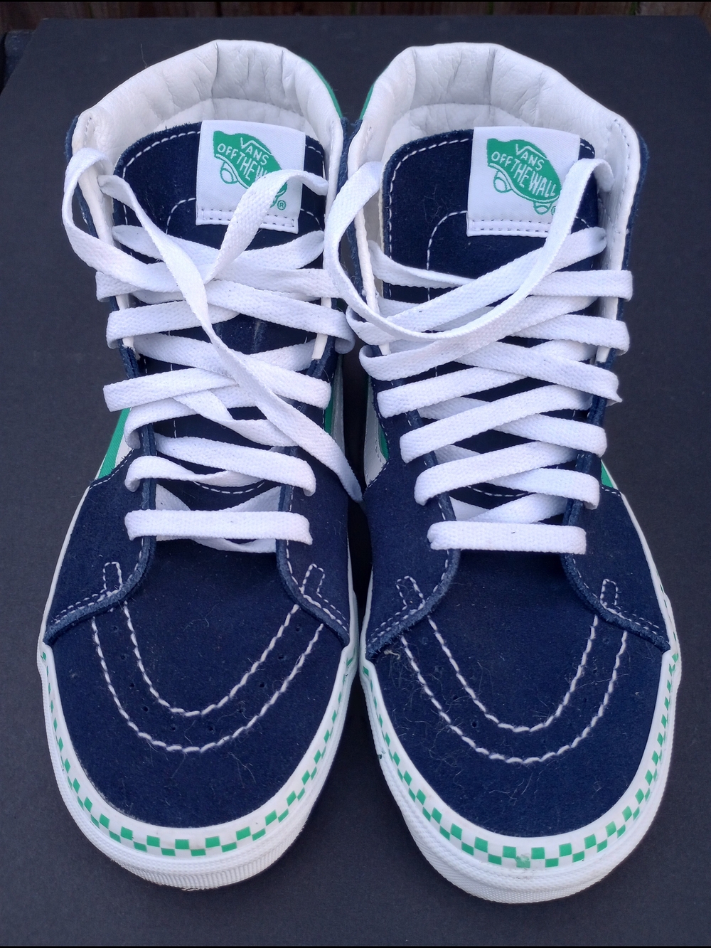 VANS Sk8 Hi Sneakers Green Canvas/Navy Suede. Men's 7 - Women's 8.5
